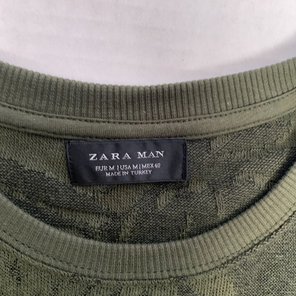 Zara Man Olive Green Tropical Print Sweater - Picture 3 of 7